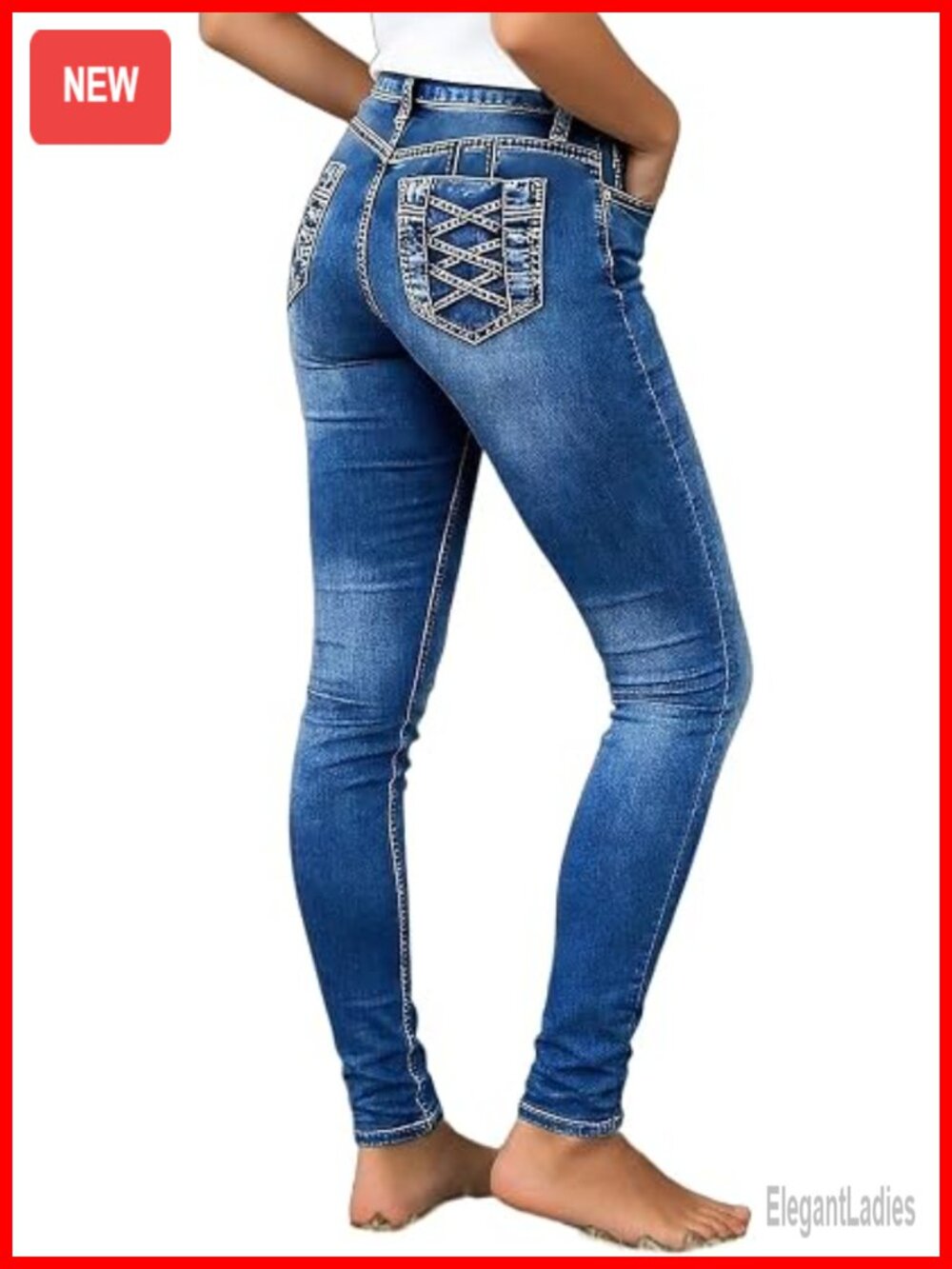 Mid Rise Skinny Jeans Butt Lifting Stretchy Tummy Control Criss Cross Pocket